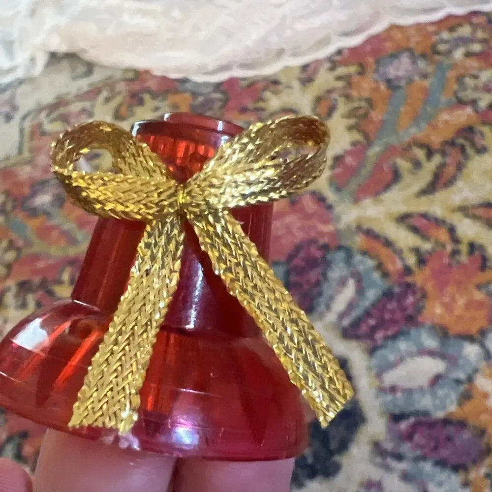 Vintage Christmas String Lights Red Bells Gold Bows Blinking Musical *READ